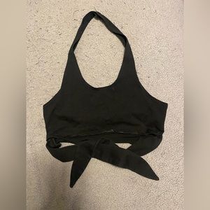 Black halter crop top, tie detailing cut out, size S